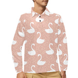 Swan flower light pink background Men's Long Sleeve Polo Shirt