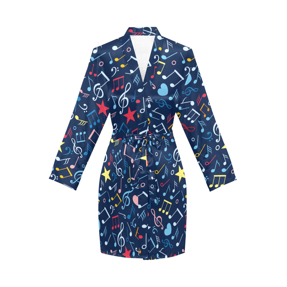 Music Notes Pattern Print Design 03 Women's Long Sleeve Belted Night Robe