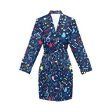 Music Notes Pattern Print Design 03 Women's Long Sleeve Belted Night Robe