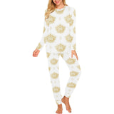 Gold Ornamental lotue waterlily symbol pattern Women's All Over Print Pajama Set