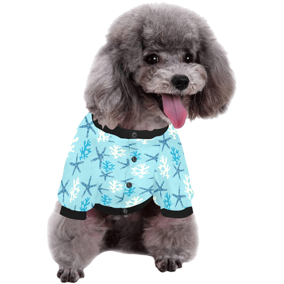 Blue starfish coral reef pattern All Over Print Pet Dog Round Neck Fuzzy Shirt