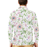 Beautiful pink lotus waterlily leaves pattern Men's Long Sleeve Polo Shirt