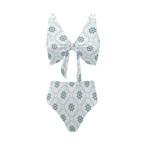 nautical steering wheel chain Chest Bowknot High Waisted Bikini Swimsuit