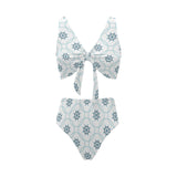 nautical steering wheel chain Chest Bowknot High Waisted Bikini Swimsuit