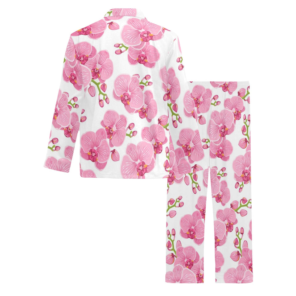 pink purple orchid pattern background Men's Long Pajama Set