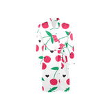 cherry pattern white background Men's Long Sleeve Belted Night Robe