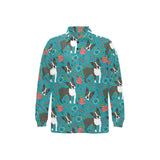 Boston terrier beautiful flower pattern Men's Long Sleeve Polo Shirt