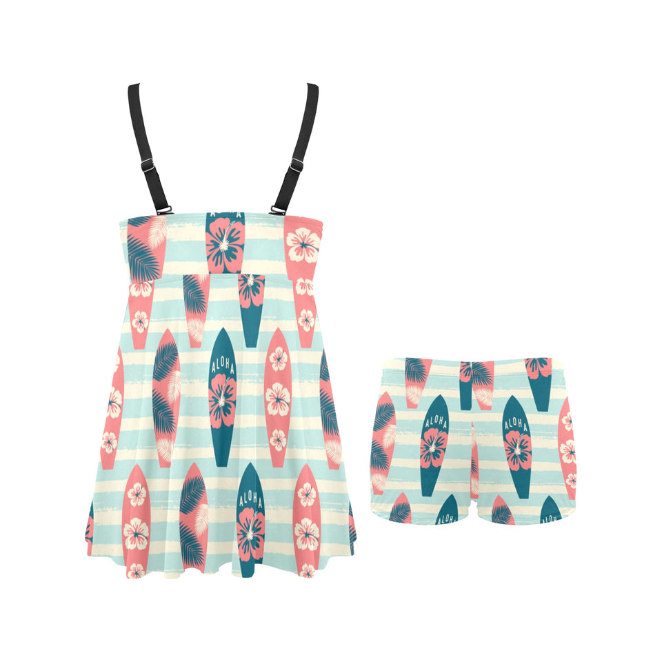 Surfboard Pattern Print Design 02 Chest Sexy Pleated Two Piece Swim Dress