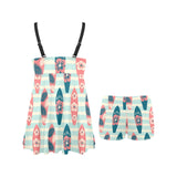 Surfboard Pattern Print Design 02 Chest Sexy Pleated Two Piece Swim Dress