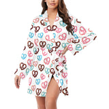Pretzels Pattern Print Design 04 Women's Long Sleeve Belted Night Robe