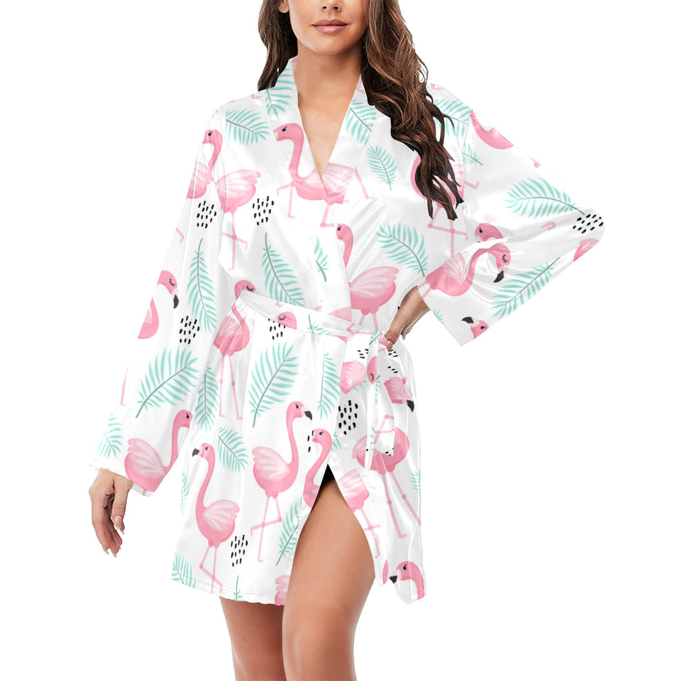 Cute flamingo pattern Women's Long Sleeve Belted Night Robe