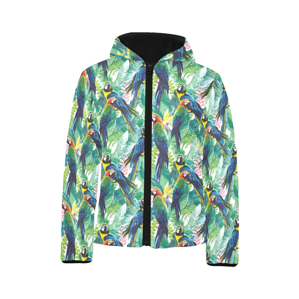 Colorful parrot exotic flower leaves Kids' Boys' Girls' Padded Hooded Jacket