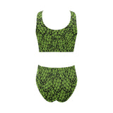 Green hop pattern Chest Bowknot High Waisted Bikini Swimsuit