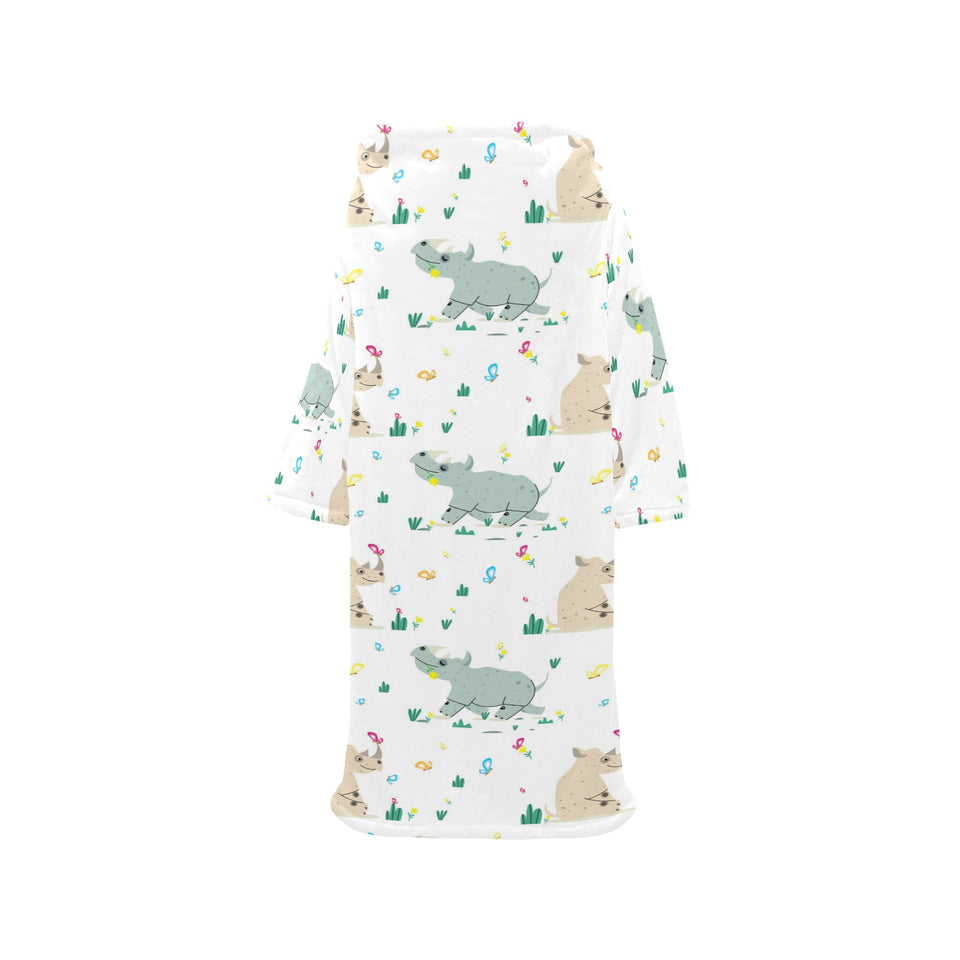 Cute Rhino pattern Blanket Robe with Sleeves