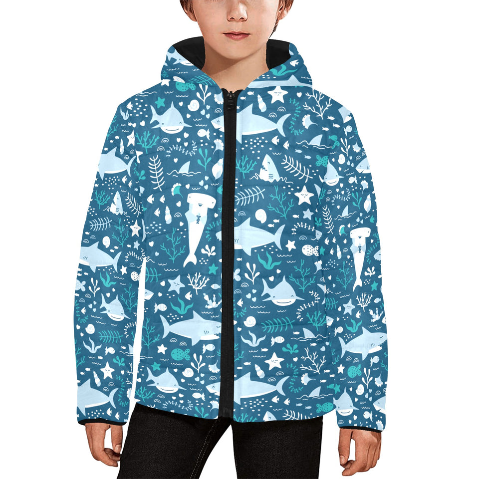 Cute shark pattern Kids' Boys' Girls' Padded Hooded Jacket