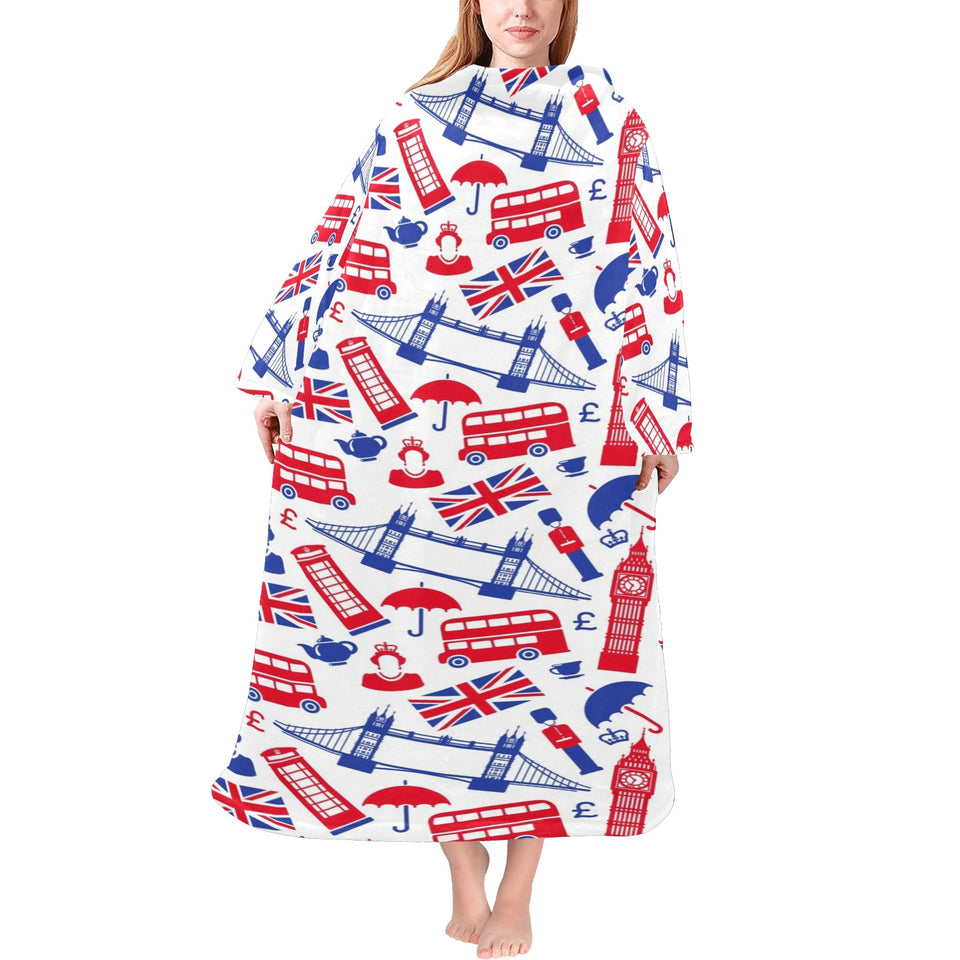 British Pattern Print Design 01 Blanket Robe with Sleeves