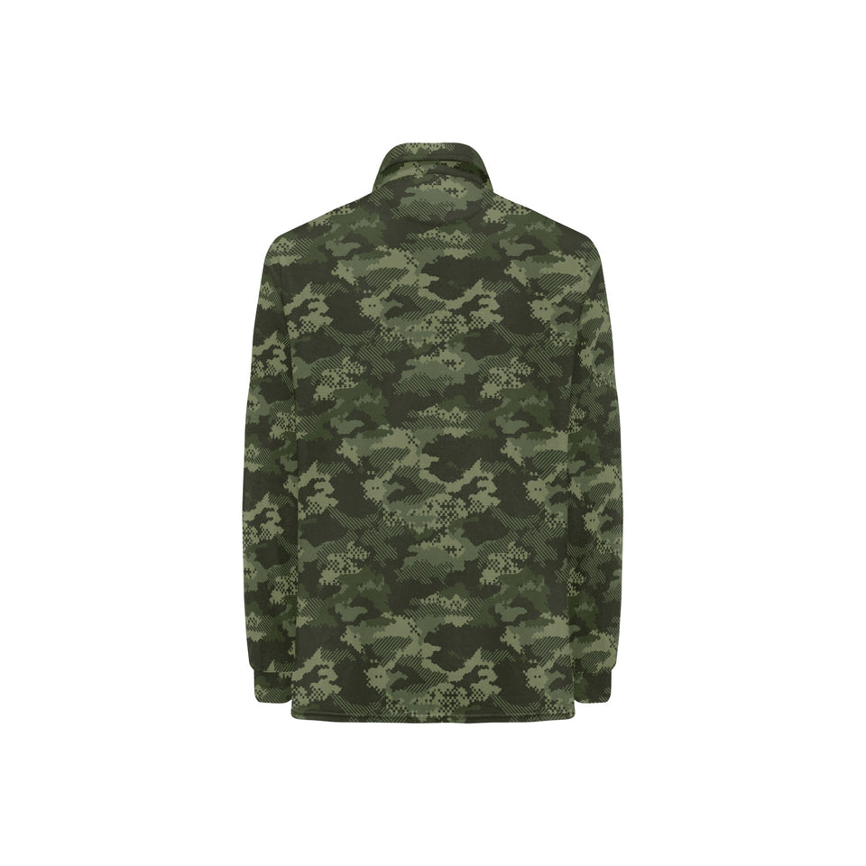 Digital Green camouflage pattern Women's Long Sleeve Polo Shirt