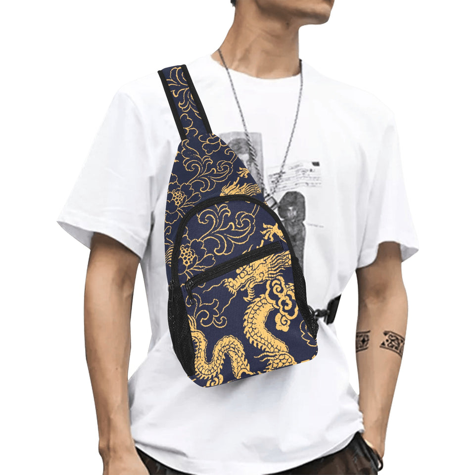 Gold dragon pattern All Over Print Chest Bag
