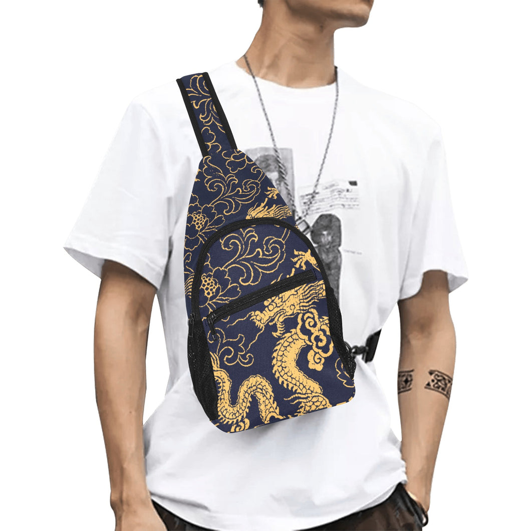 Gold dragon pattern All Over Print Chest Bag