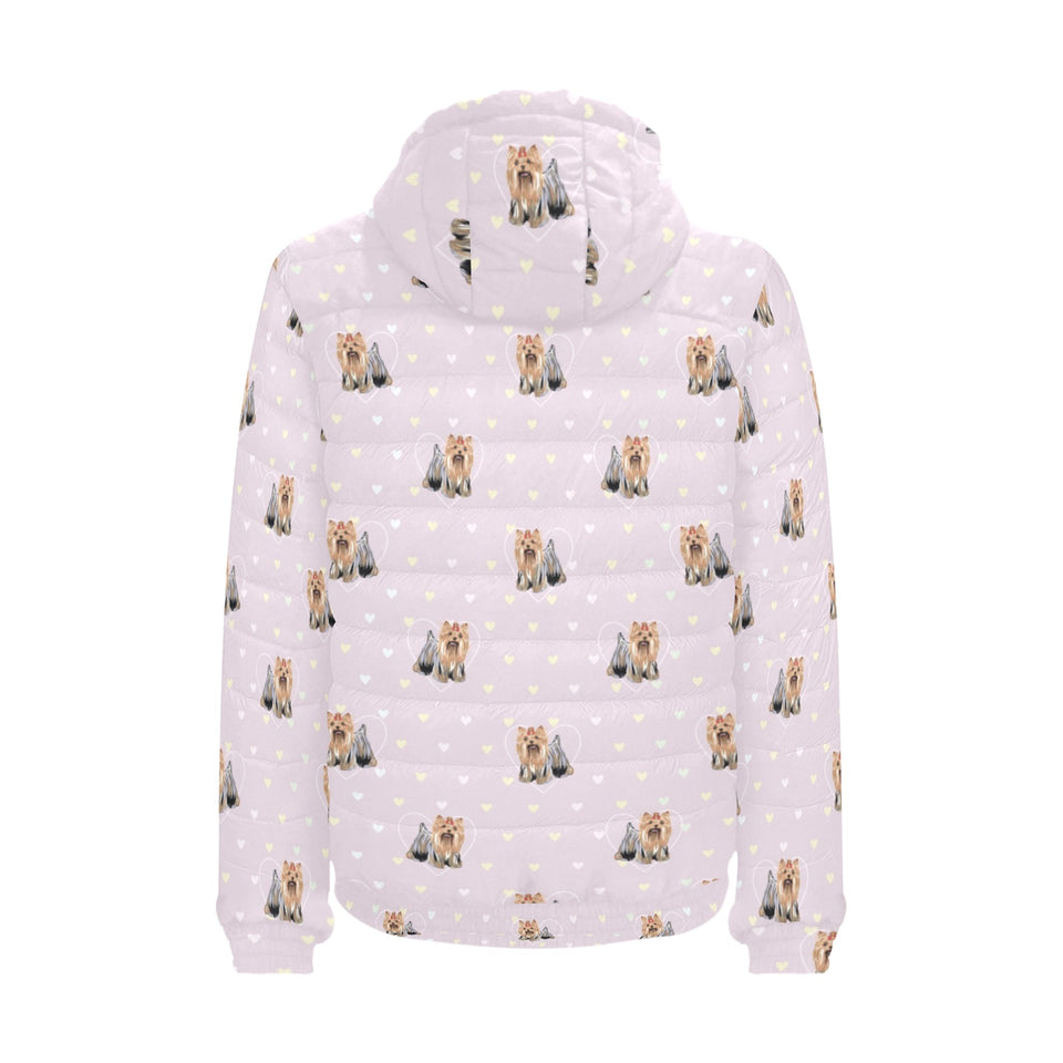Yorkshire Terrier Pattern Print Design 02 Men's Padded Hooded Jacket