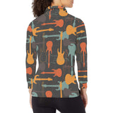 electric guitars pattern Women's Long Sleeve Polo Shirt