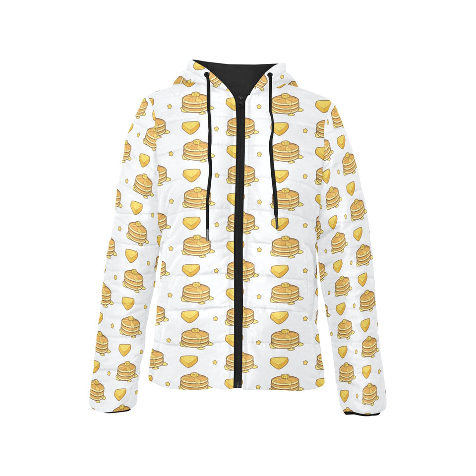 Pancake Pattern Print Design 03 Women's Padded Hooded Jacket
