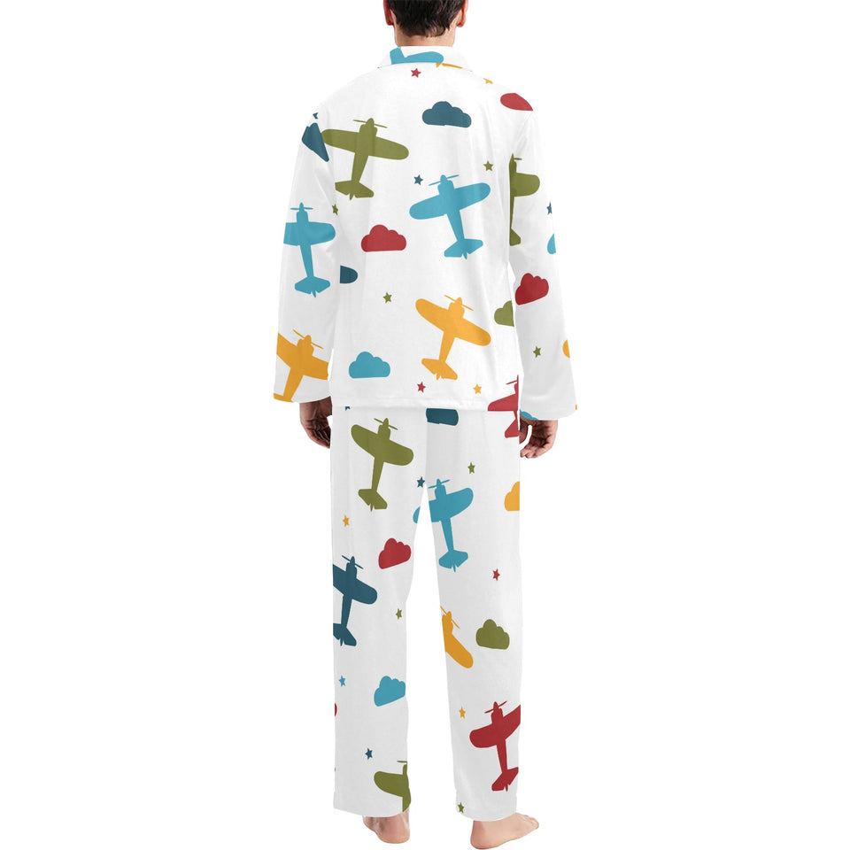 Airplane star cloud colorful Men's Long Pajama Set
