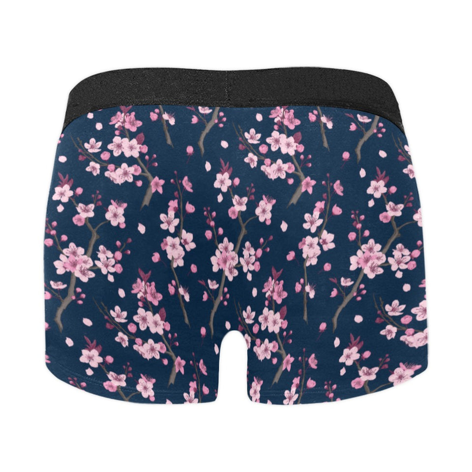 Pink sakura cherry blossom blue background Men's All Over Print Boxer Briefs Men's Underwear