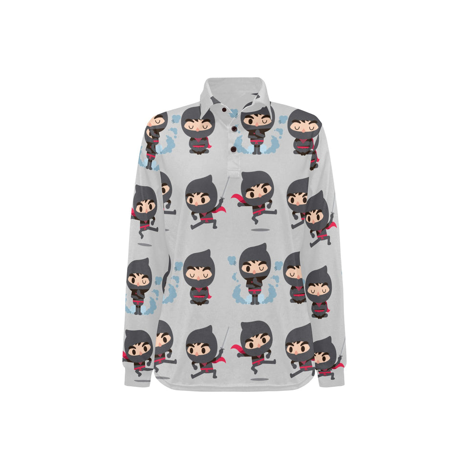 Cute ninja pattern Women's Long Sleeve Polo Shirt