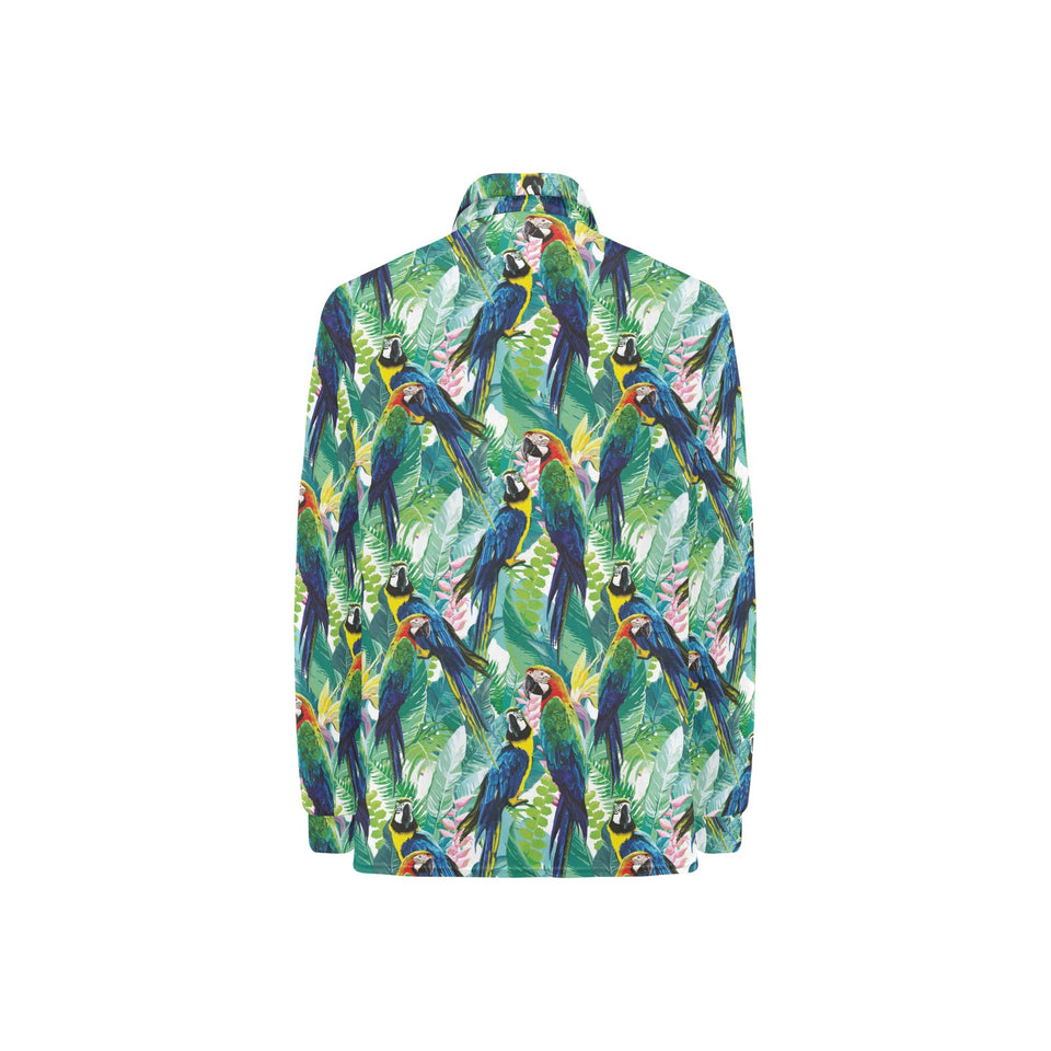 Colorful parrot exotic flower leaves Women's Long Sleeve Polo Shirt