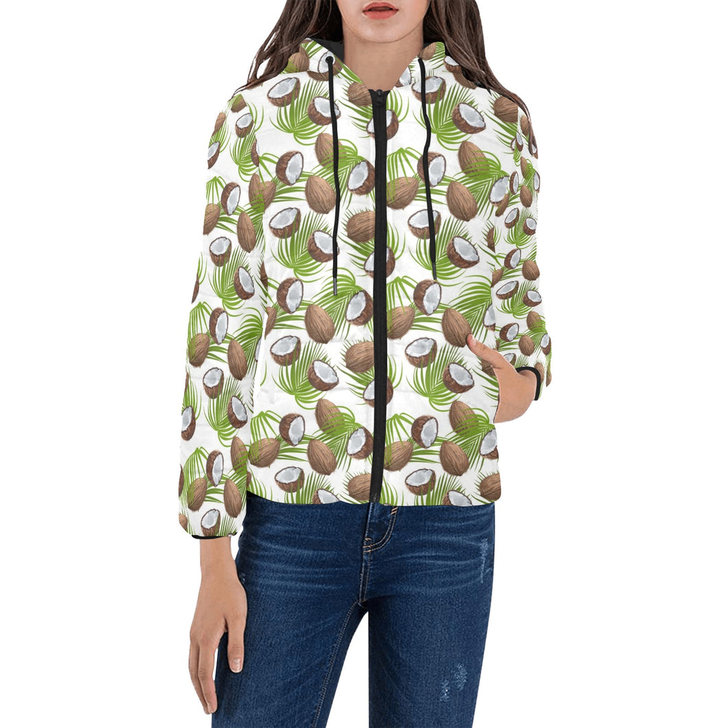 Coconut Pattern Print Design 04 Women's Padded Hooded Jacket