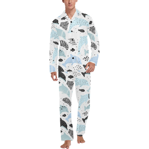 Cute dolphins Childish Style pattern Men's Long Pajama Set