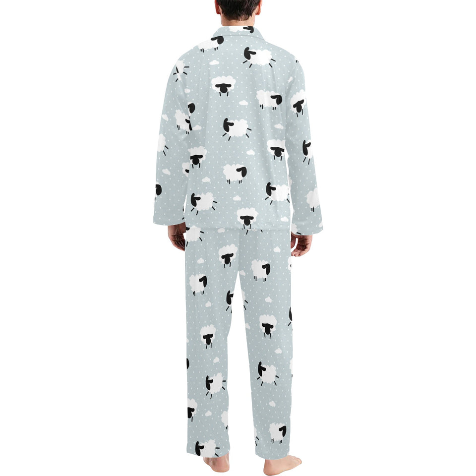 Sheep polka dot cloud pattern Men's Long Pajama Set