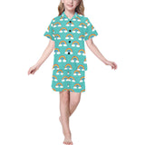 Rainbow pattern green background Kids' Boys' Girls' V-Neck Short Pajama Set