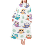 Cute owl pattern Blanket Robe with Sleeves