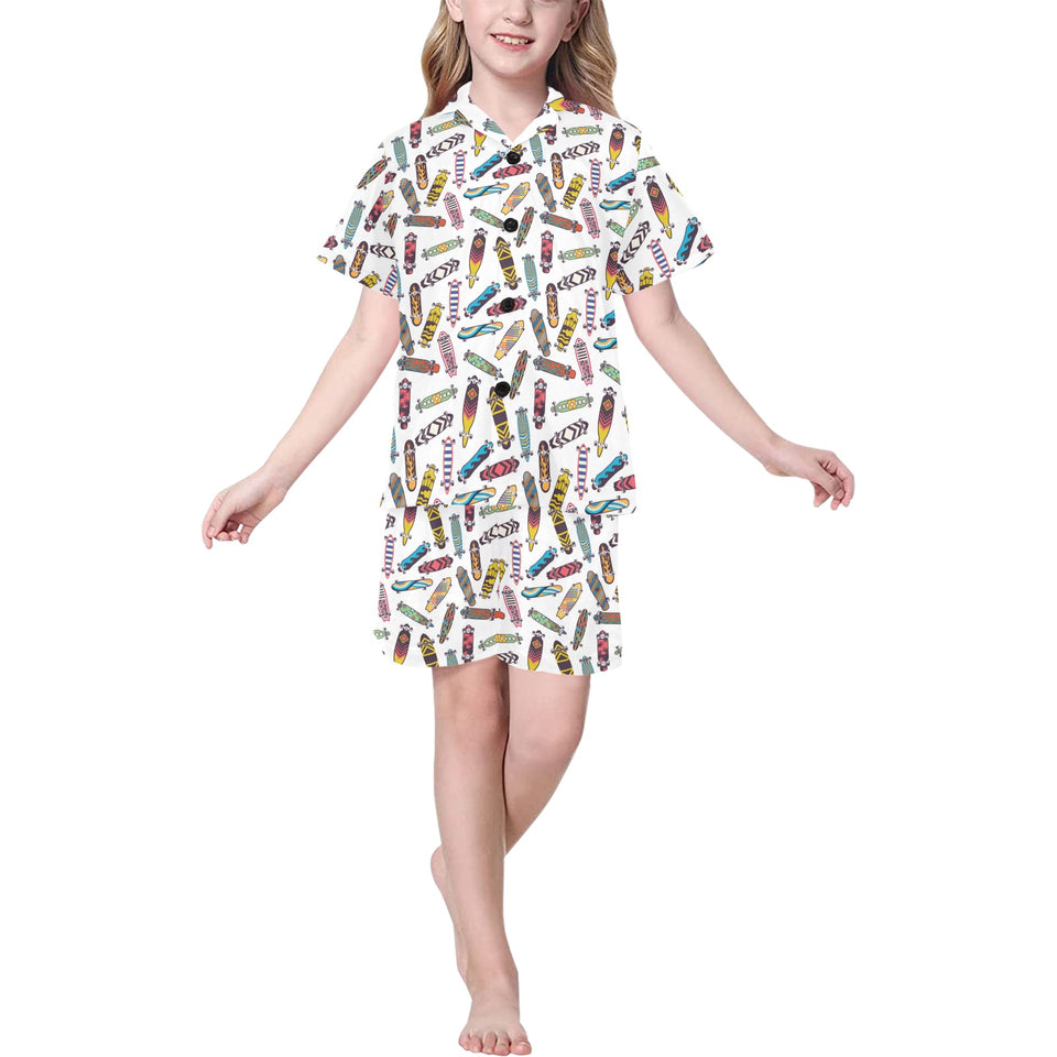 Skate Board Pattern Print Design 05 Kids' Boys' Girls' V-Neck Short Pajama Set