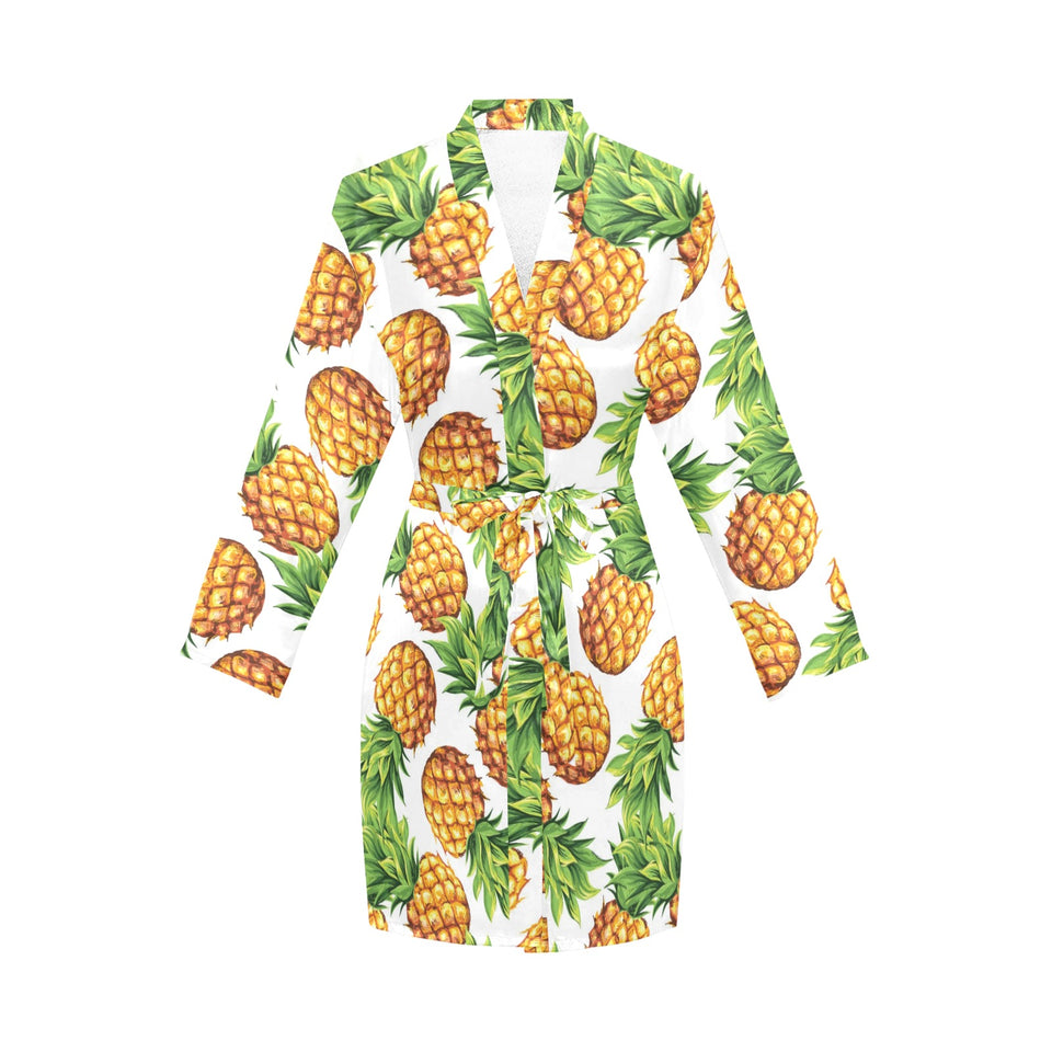 Pineapples design pattern Women's Long Sleeve Belted Night Robe