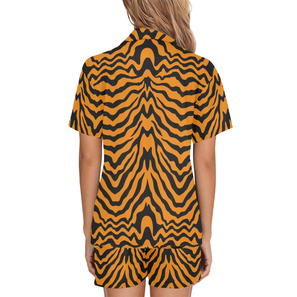 Bengal tigers skin print pattern Women's V-Neck Short Pajama Set