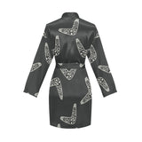 Hand drawn boomerang Australian aboriginal ornamen Women's Long Sleeve Belted Night Robe