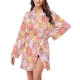 Pig Pattern Print Design 04 Women's Long Sleeve Belted Night Robe