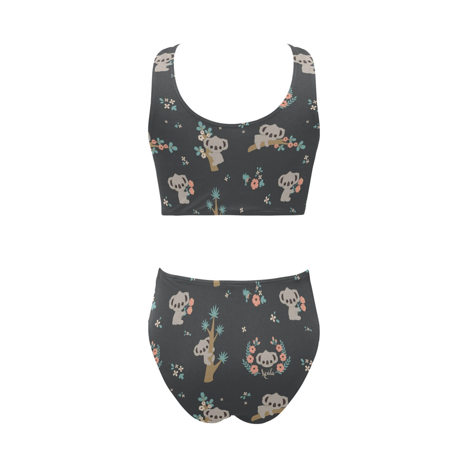 Cute koala pattern Chest Bowknot High Waisted Bikini Swimsuit