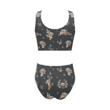 Cute koala pattern Chest Bowknot High Waisted Bikini Swimsuit