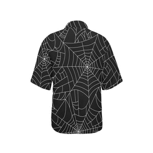 Spider web pattern Black background white cobweb Women's All Over Print Hawaiian Shirt