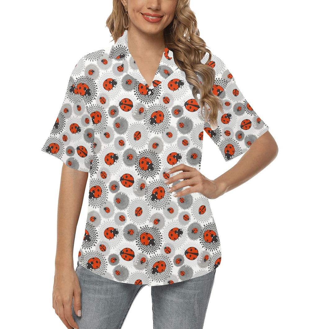 Ladybug Pattern Print Design 05 Women's All Over Print Hawaiian Shirt