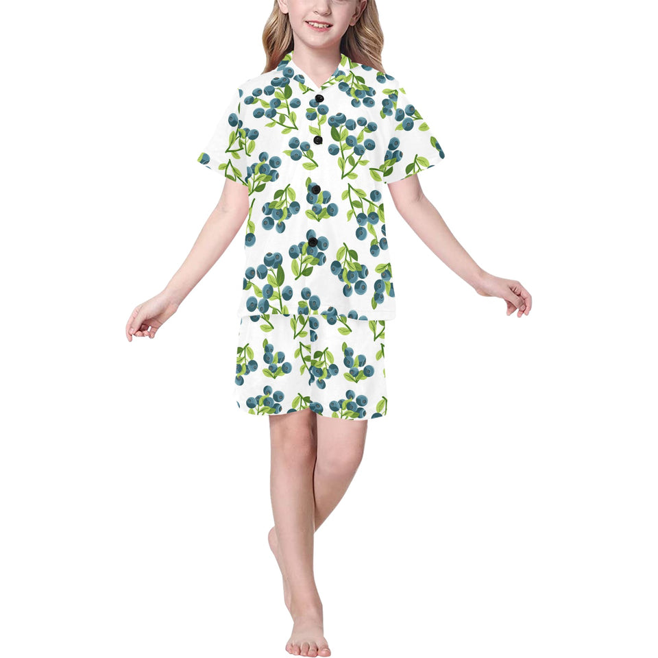blueberry white background Kids' Boys' Girls' V-Neck Short Pajama Set
