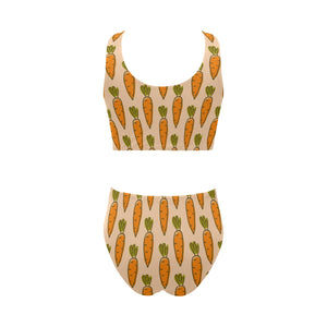 Carrot Pattern Print Design 04 Chest Bowknot High Waisted Bikini Swimsuit