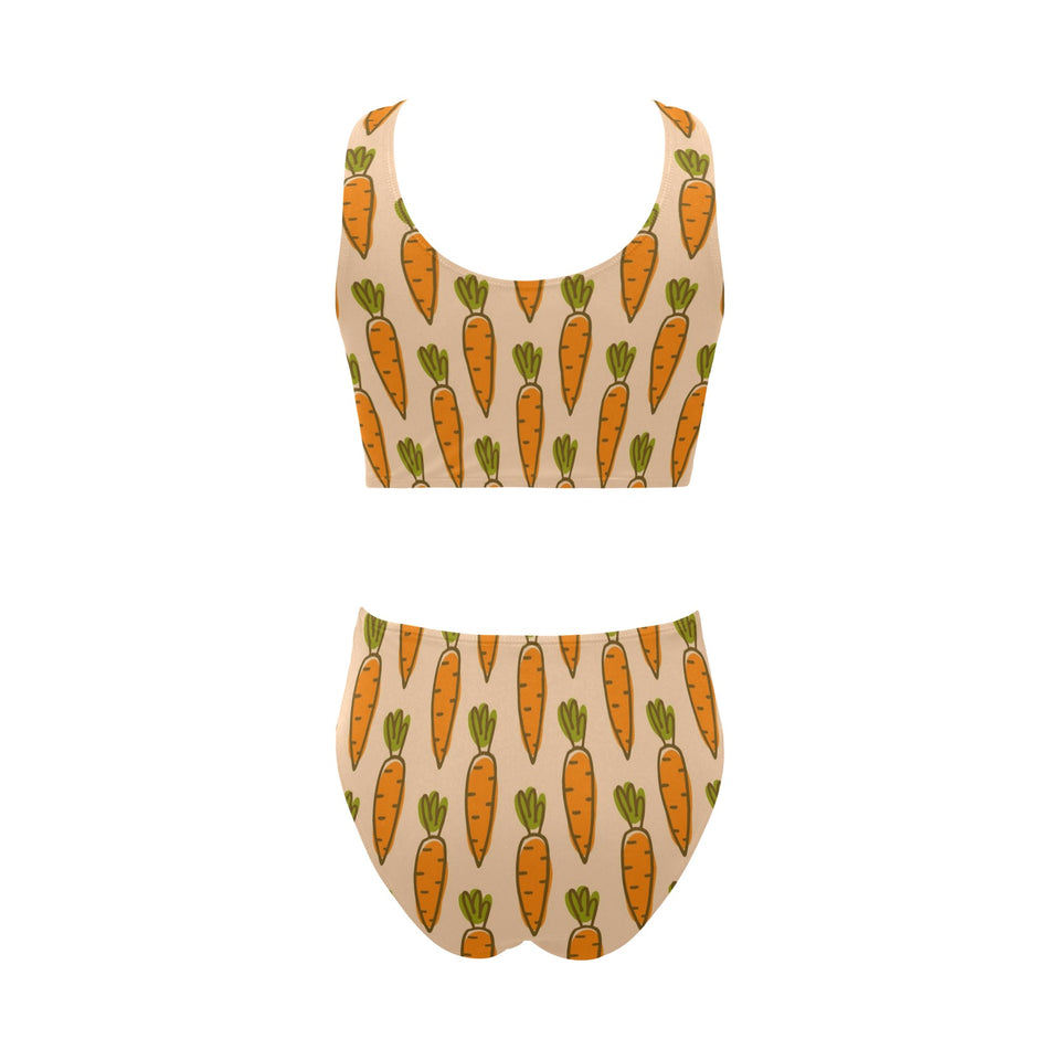 Carrot Pattern Print Design 04 Chest Bowknot High Waisted Bikini Swimsuit