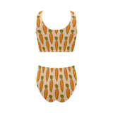 Carrot Pattern Print Design 04 Chest Bowknot High Waisted Bikini Swimsuit