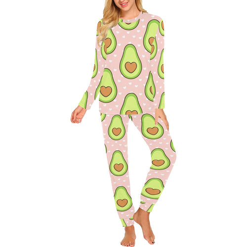 Avocado heart pink background Women's All Over Print Pajama Set