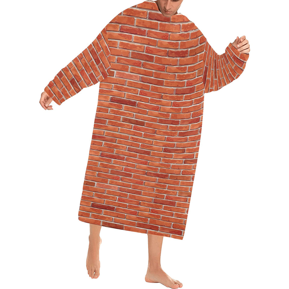 Brick Printed Pattern Print Design 03 Blanket Robe with Sleeves